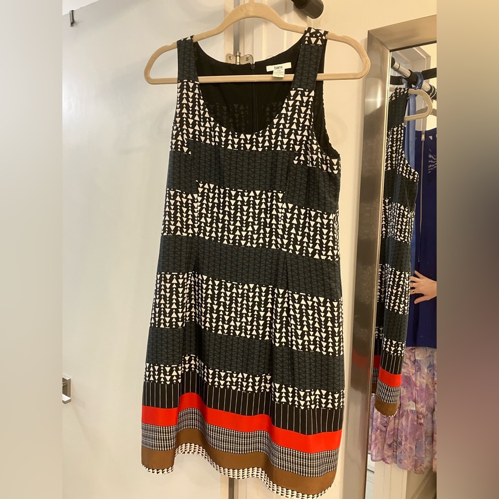Bar III Black and White Midi Dress with Red and Brown Stripes